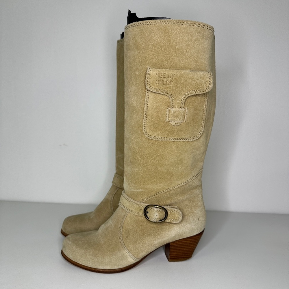 See by Chloe Western‎ Suede Tan Calf Heeled boots with Pocket sz 36 - Picture 2 of 10